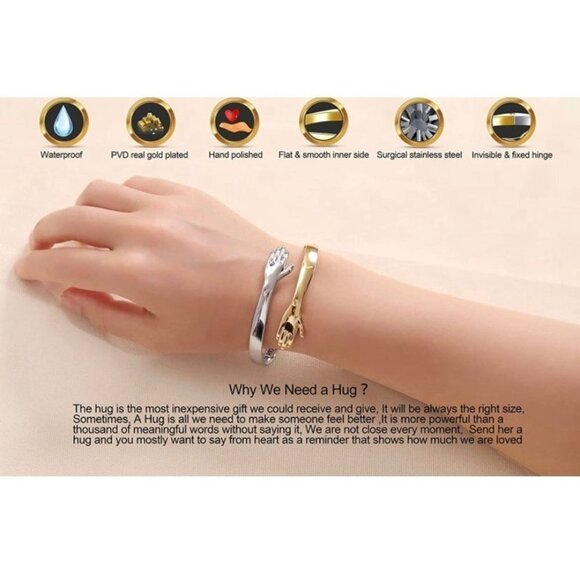 Engraved Hug Two-Tone Bracelet with Hinged Opening - Picture 2 of 12